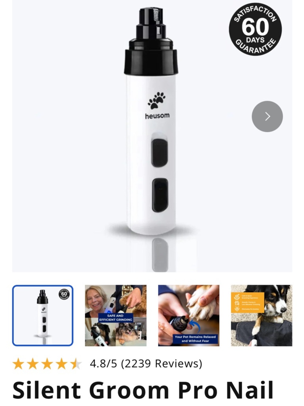 Heusom Silent Groom Pro Nail Grinder - White